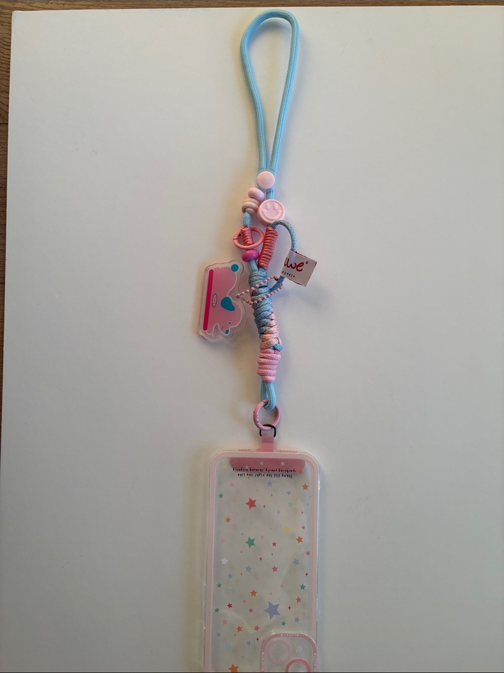 🎀 Unique handmade pink & blue hand-braided phone wrist lanyard